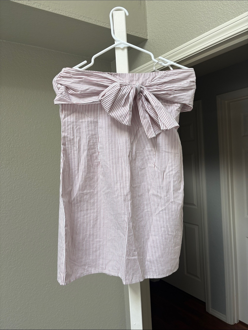 Forever 21 Pink & White Striped Off-Shoulder Mini Skirt with Front Bow